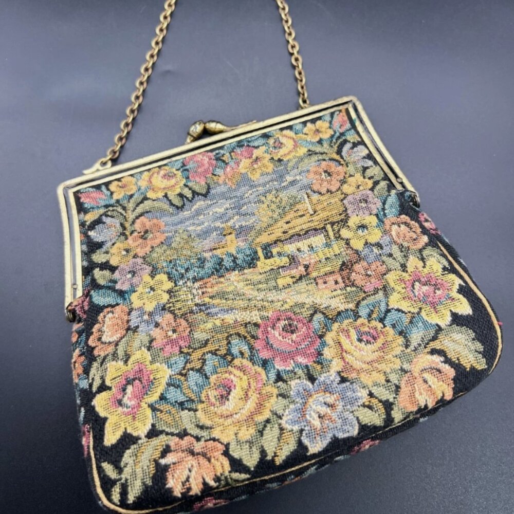 Vintage Floral Colorful Tapestry Mini Purse Bag French Country British Made